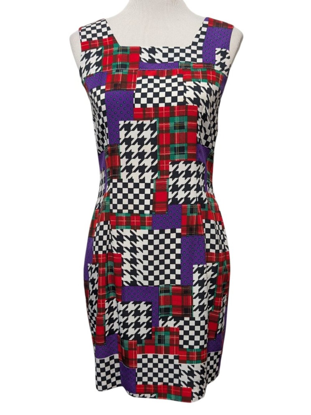 Vintage Lingdarl Womens Sz M/L? Bold Mixed Patchwork Sleeveless Made Italy Dress